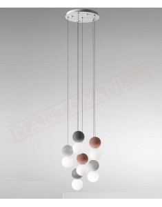 Gea Luce Sfera sospensione 6 luci g9 montatura in metallo bianco diffusori in vetro bianco agganciati a una sfera di cemento