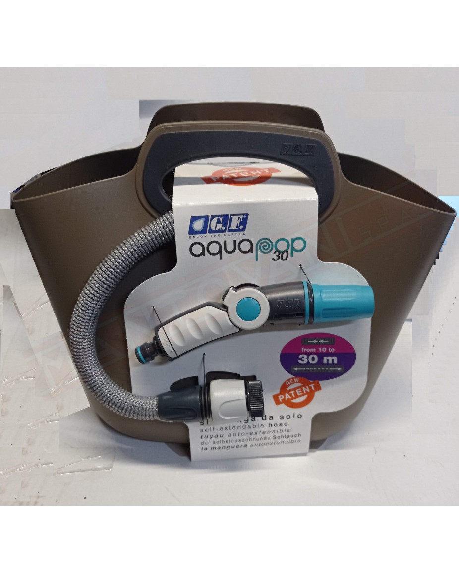 G.F. Aquapop easy 30 kit innaffio con tubo autoestensibile e lancia ergonomica grigia completo di attacchi e borsa reggitubo