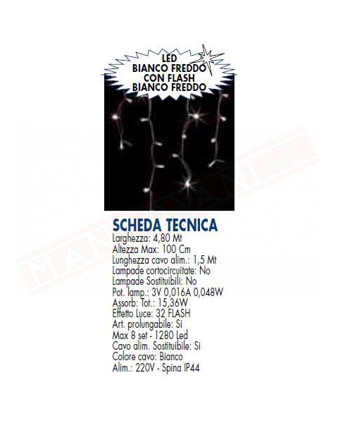 TENDA LUMINOSA PROFESSIONALE SFALSATA 4.8 MT X1M 160LED BIANCHI 32 FLASH CAVO BIANCO PROLUNGABILE FINO 15 TENDE CAVO IN GOMMA