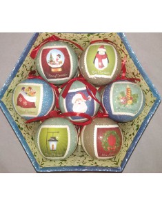 Palline per albero di natale in cartapesta decorata soggetti natalizi scatola 14 sfere diametro 70