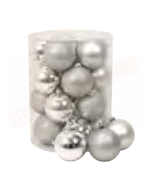 Cilindro con 20 palline natalizie argento plastica lisicia glitter diametro 80