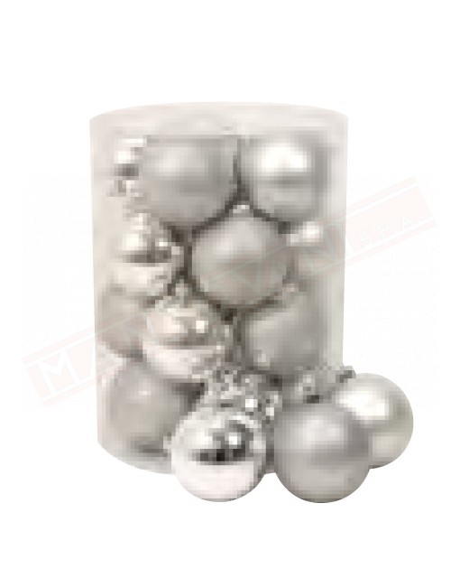 Cilindro con 20 palline natalizie argento plastica lisicia glitter diametro 80