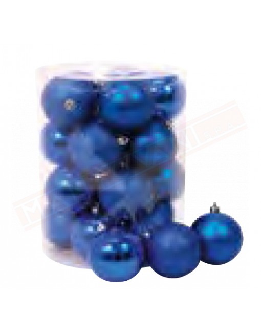 Cilindro con 20 palline natalizie blu plastica lisicia glitter diametro 80