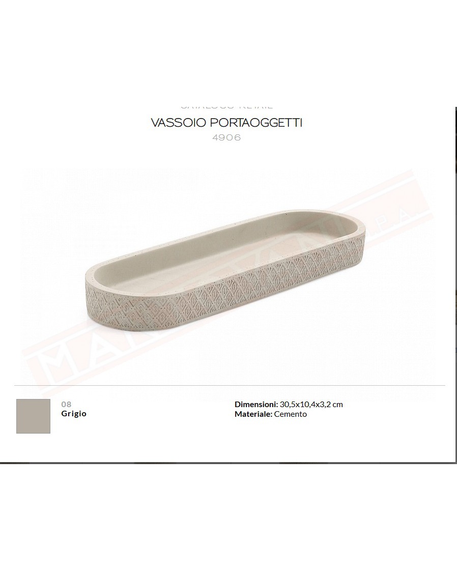 Gedy G.Afrodite vassoio portaoggetti grigio in cemento e bambù misure art. diametro 30,5x10,4x3,2