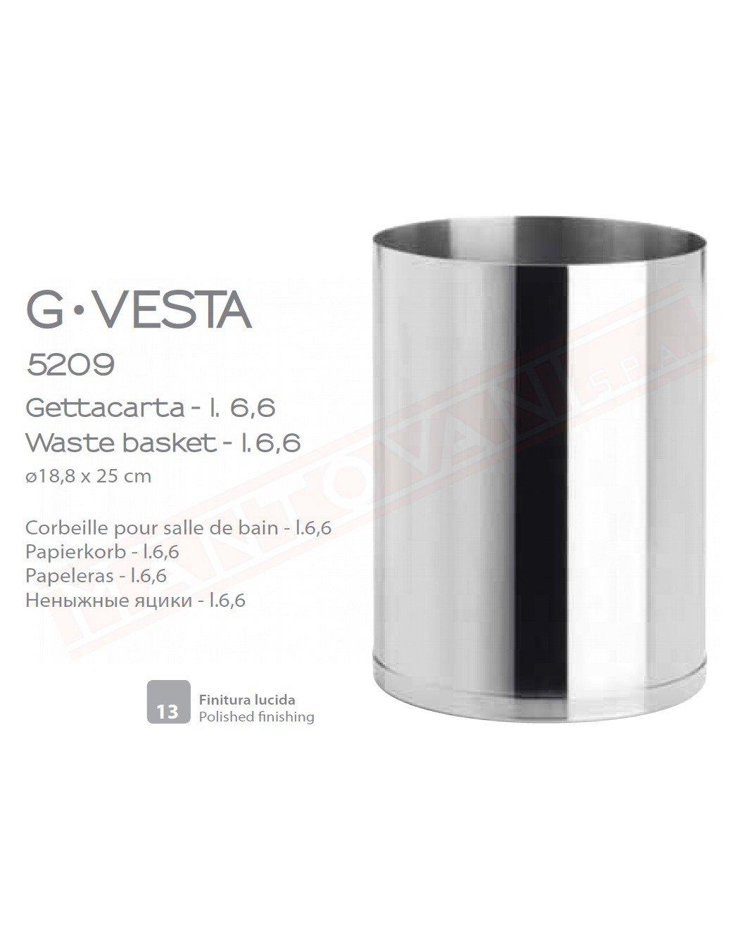 Gedy G-Vesta gettacarta da 6,5 lt in acciaio inox misure art diametro 18,8x25