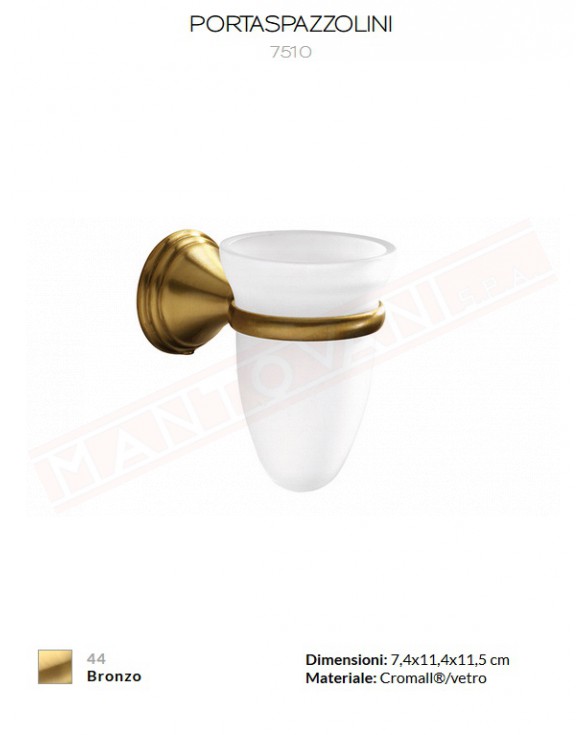 Gedy G.Romance portaspazzolini con contenitore in vetro e finitura bronzo misure art 7,4x11,4x11,5