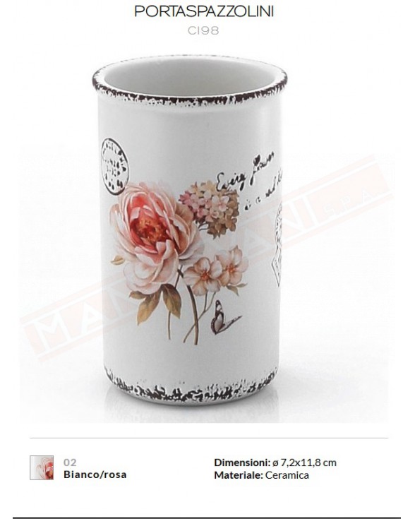 Gedy G. Clotilde portaspazzolini in ceramica bianco misure art diametro 7,2x11,8