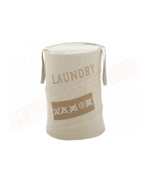 Gedy G.Laundry cesto portabiancheria in metallo cotone e poliestere ecru' misure art diametro 38x58