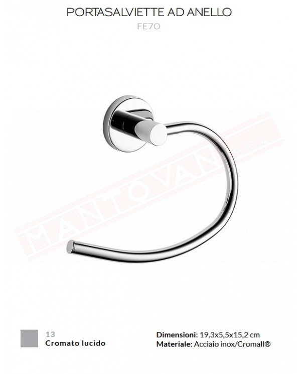 Gedy G.Felce portasalviette ad anello in acciaio inox misure art. 19,3x5,5x15,2
