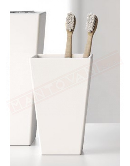 Gedy Karima bicchiere portaspazzolini e portadentifricio in ceramica bianco 7,5 x 7,5 x 17 cm