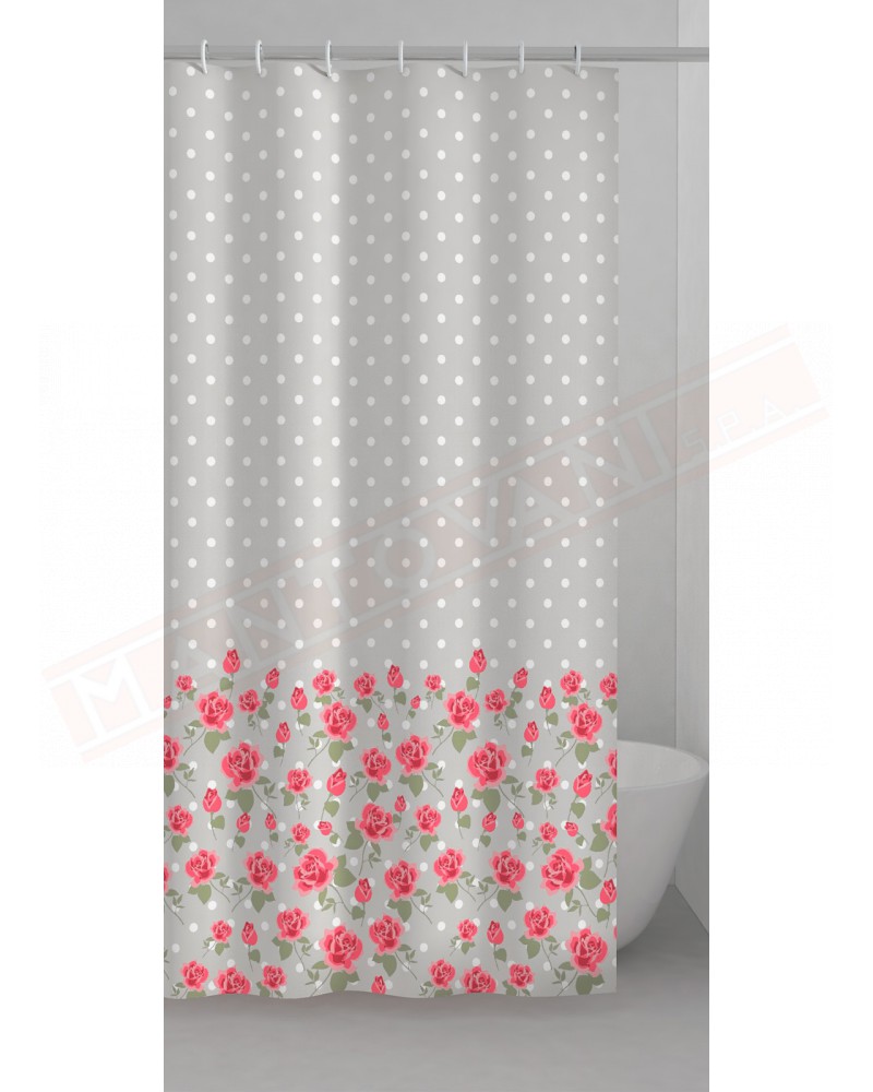 Gedy G.Lady Mary tenda in tessuto grigio e rosa con fiori cm 180 altezza 200 confezione con anelli