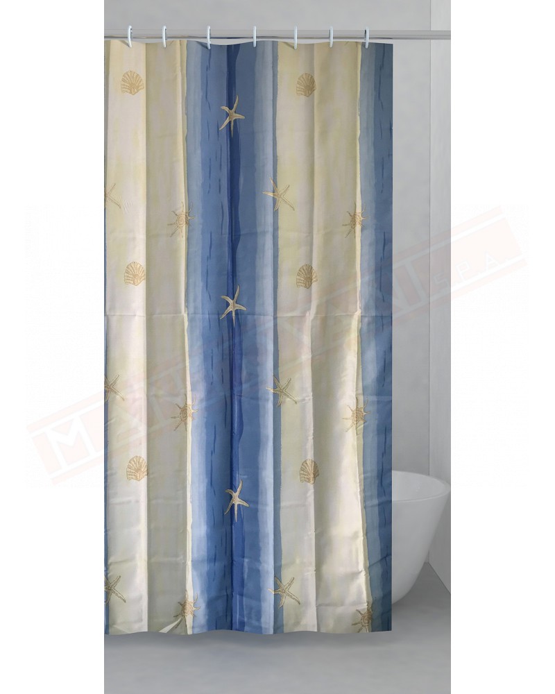 Gedy G.Oltremare tenda in tessuto beige e azzurro con disegni cm 120 altezza 200 confezione con anelli