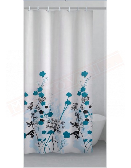 Gedy G.Ricordi tenda in tessuto con fiori celeste turchese e nero cm 180 altezza 200 confezione con anelli