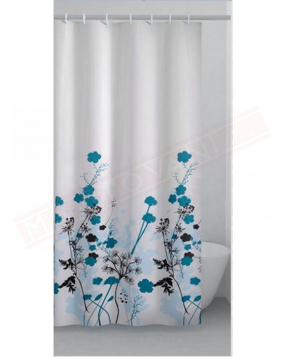Gedy G.Ricordi tenda in tessuto con fiori celeste turchese e nero cm 240 altezza 200 confezione con anelli