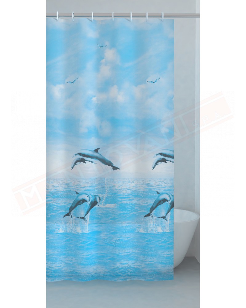 Gedy G. Jump tenda doccia in peva color azzurro con delfini cm 180 altezza 200 spessore 0,143
