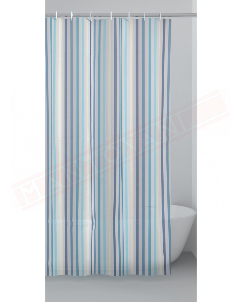 Gedy G.Tracce tenda doccia in peva color azzurro con righe cm 180 altezza 200 spessore 0,143