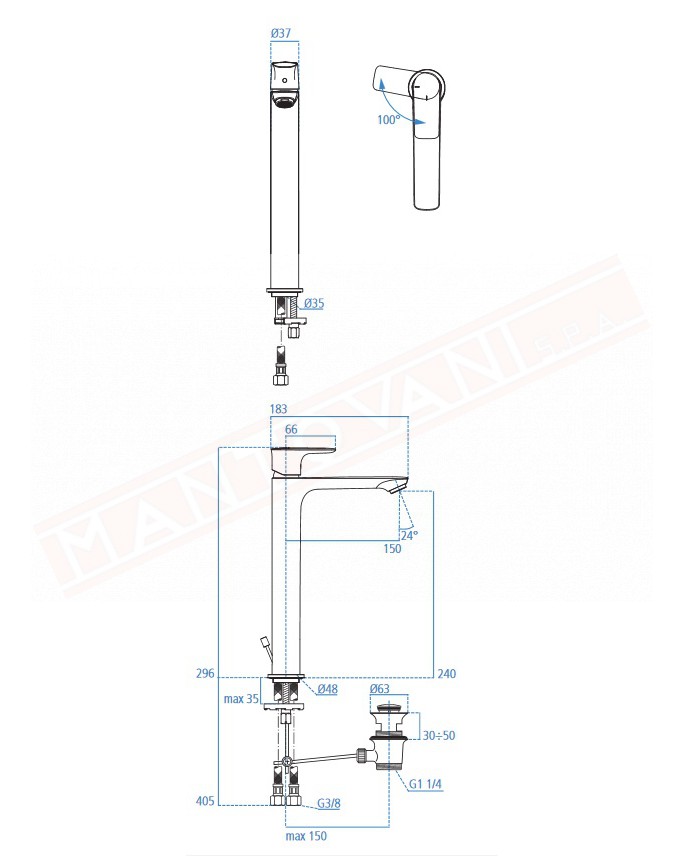 Connect Air rubinetto lavabo alto con sistema Bluestart Ideal Standard