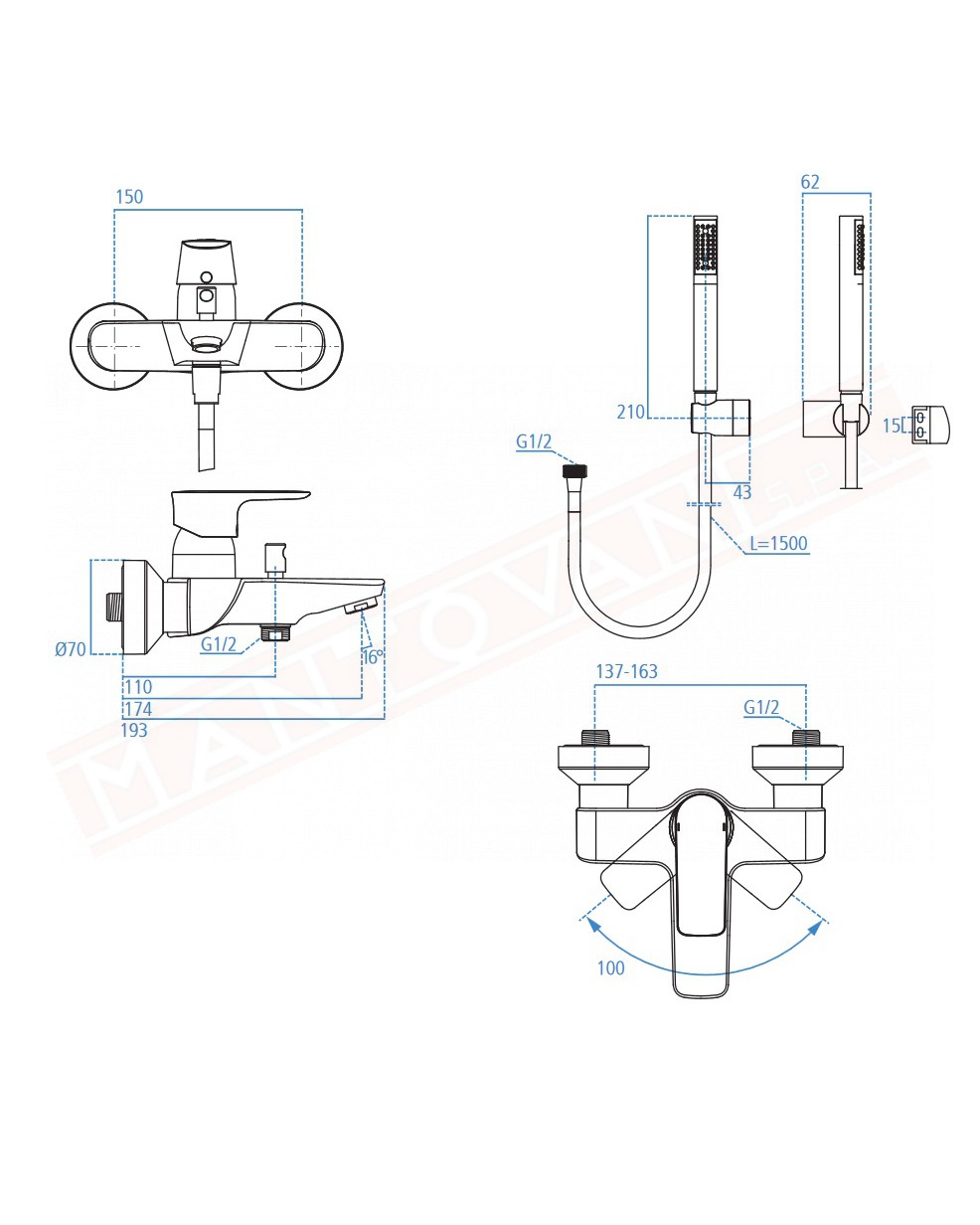 Connect Air rubinetto esterno vasca doccia con accessori Ideal Standard