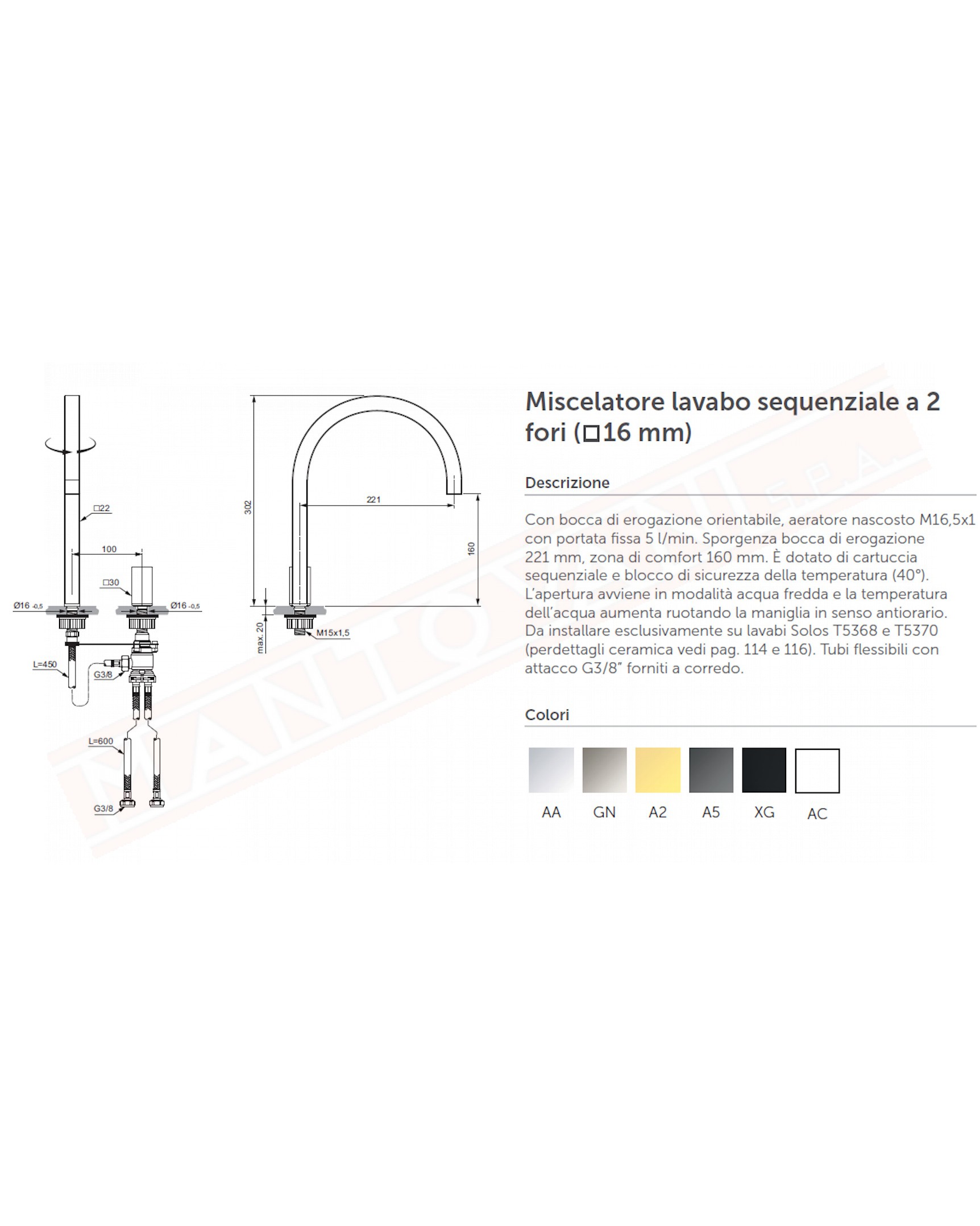 Ideal Standard Solos quadrato rubinetto da lavabo cromato sequenziale 2 fori 16 mm adatto solo per lavabi Solos