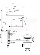 Ideal Standard Ceraflex da lavabo miscelatore monocomando con saltarello con aereatore portata 5 litri minuto