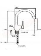 Ideal standard Nora miscelatore lavello cucina leva laterale in metallo bocca erogazione estraibile h 168mm l 203mm