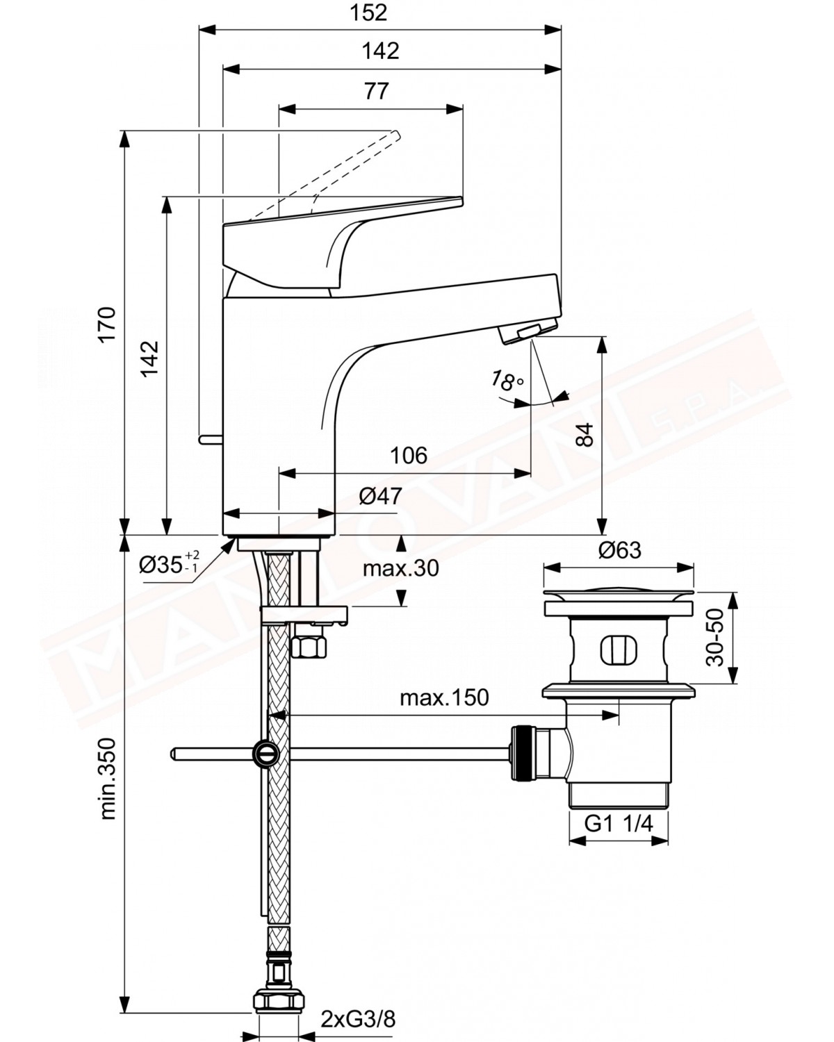 Ideal Standard Cerabase miscelatore monocomando da lavabo sporgenza bocca 106 mm aereatore portata meno di 5 litri min