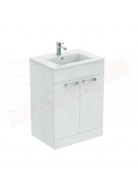 Quarzo Eurovit mobile a terra con zoccolo cm 60 completo di lavabo top bianco lucido con ante ammortizzate 610x450x855