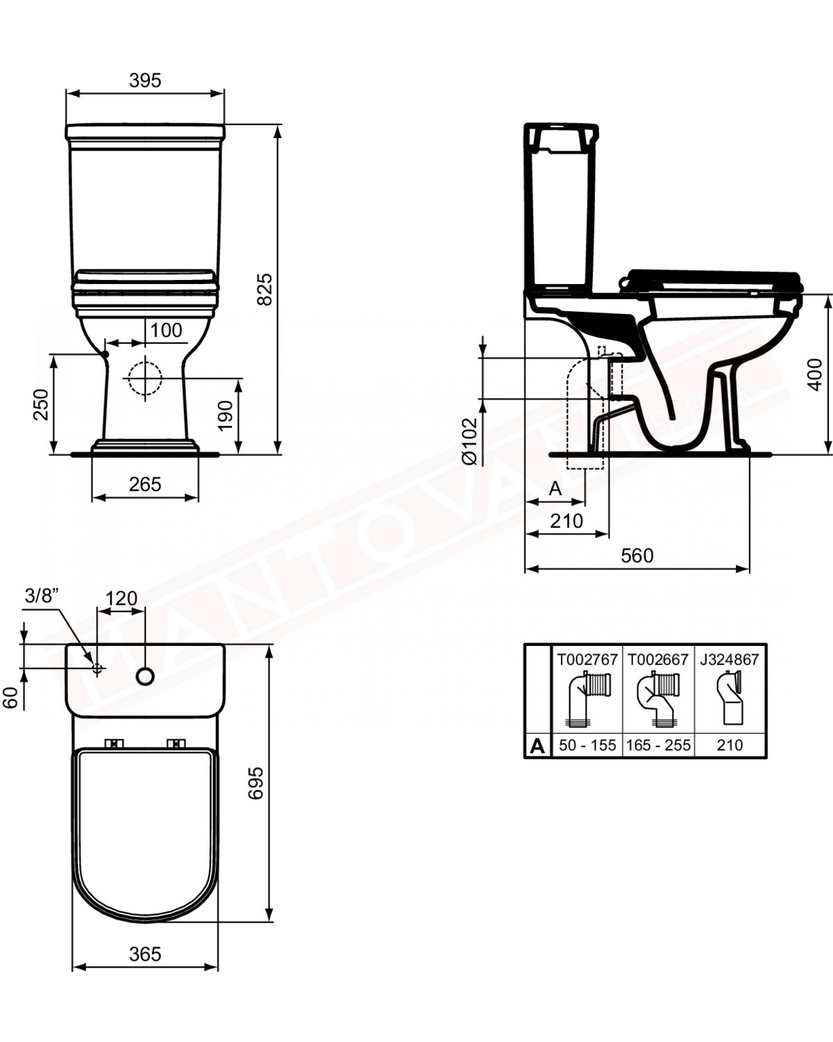 Ideal standard Calla cassetta entrata bassa per wc a terra per cassetta appoggiata