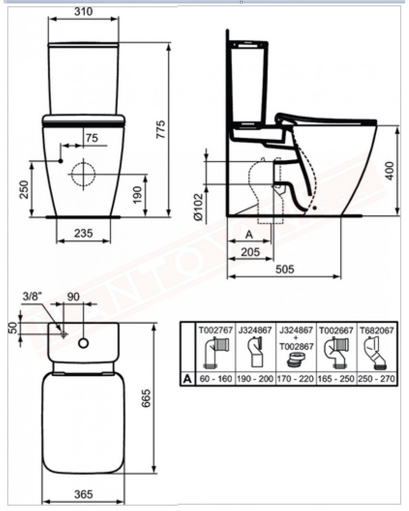 Ideal Standard Strada II WC a terra filo parete per cassetta Aquablade