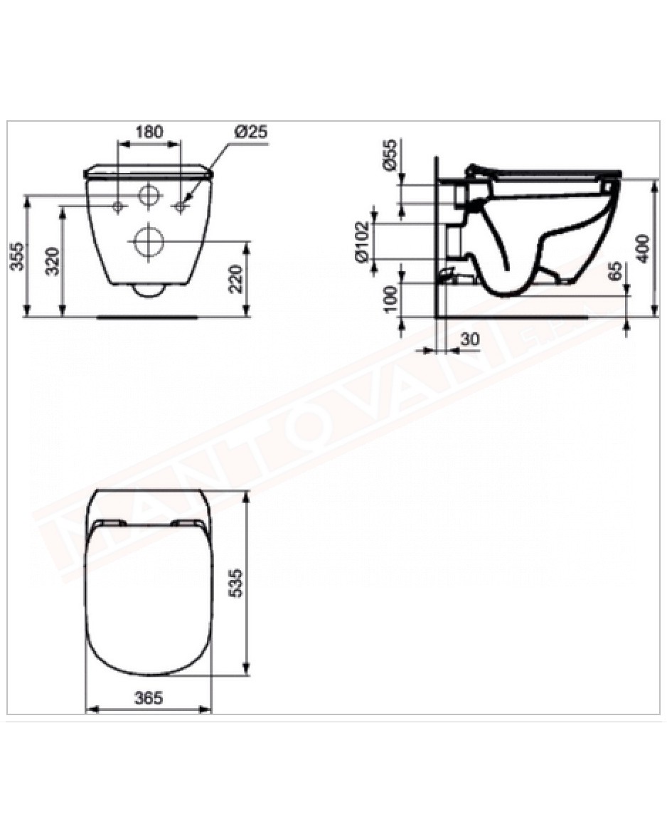 Ideal Standard Tesi 2015 vaso sospeso AquaBlade fissaggi nascosti completo di sedile slim