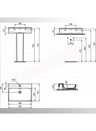 Ideal Standard Conca lavabo bagno da parete 60x45 cm con troppopieno e un foro rubinetto