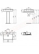 Ideal Standard Conca lavabo bagno da parete 60x45 cm con troppopieno e tre fori rubinetto
