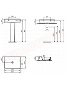 Ideal Standard Conca lavabo bagno da parete 60x45 cm senza troppopieno e senza foro rubinetto