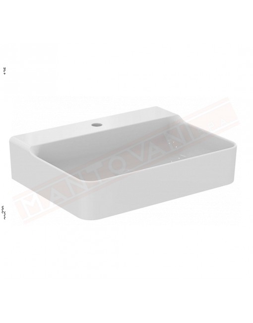 Ideal Standard Conca lavabo bagno da appoggio 60x45 cm senza troppopieno e un fori rubinetto lato inferiore rettificato