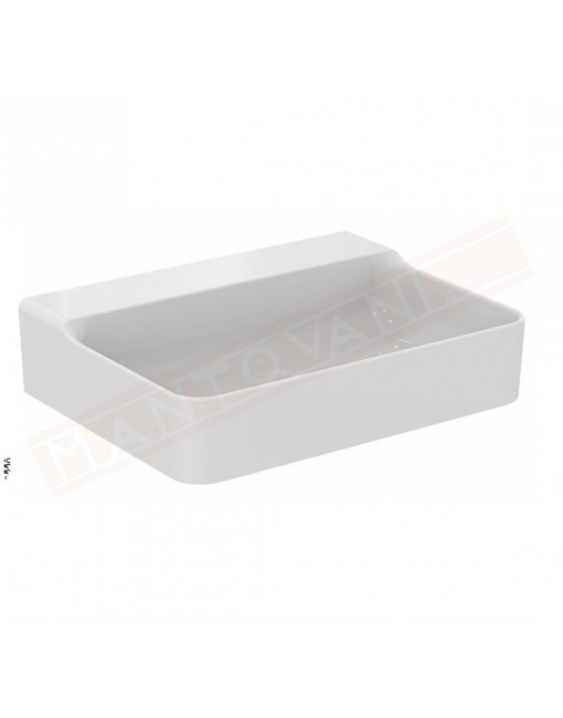 Ideal Standard Conca lavabo bagno da appoggio 60x45 cm senza troppopieno e senza fori rubinetto lato inferiore rettificato