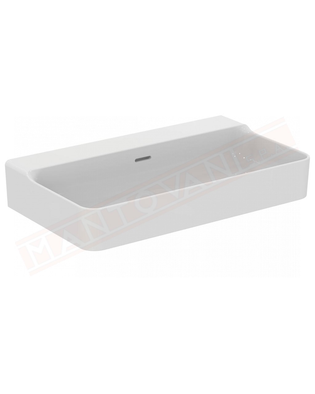 Ideal Standard Conca lavabo bagno da appoggio 80x45 cm con troppopieno e senza fori rubinetto lato inferiore rettificato