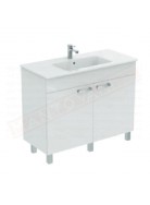 Quarzo Eurovit mobile a terra cm 100 completo di lavabo top bianco lucido con ante ammortizzate 1015x430x855
