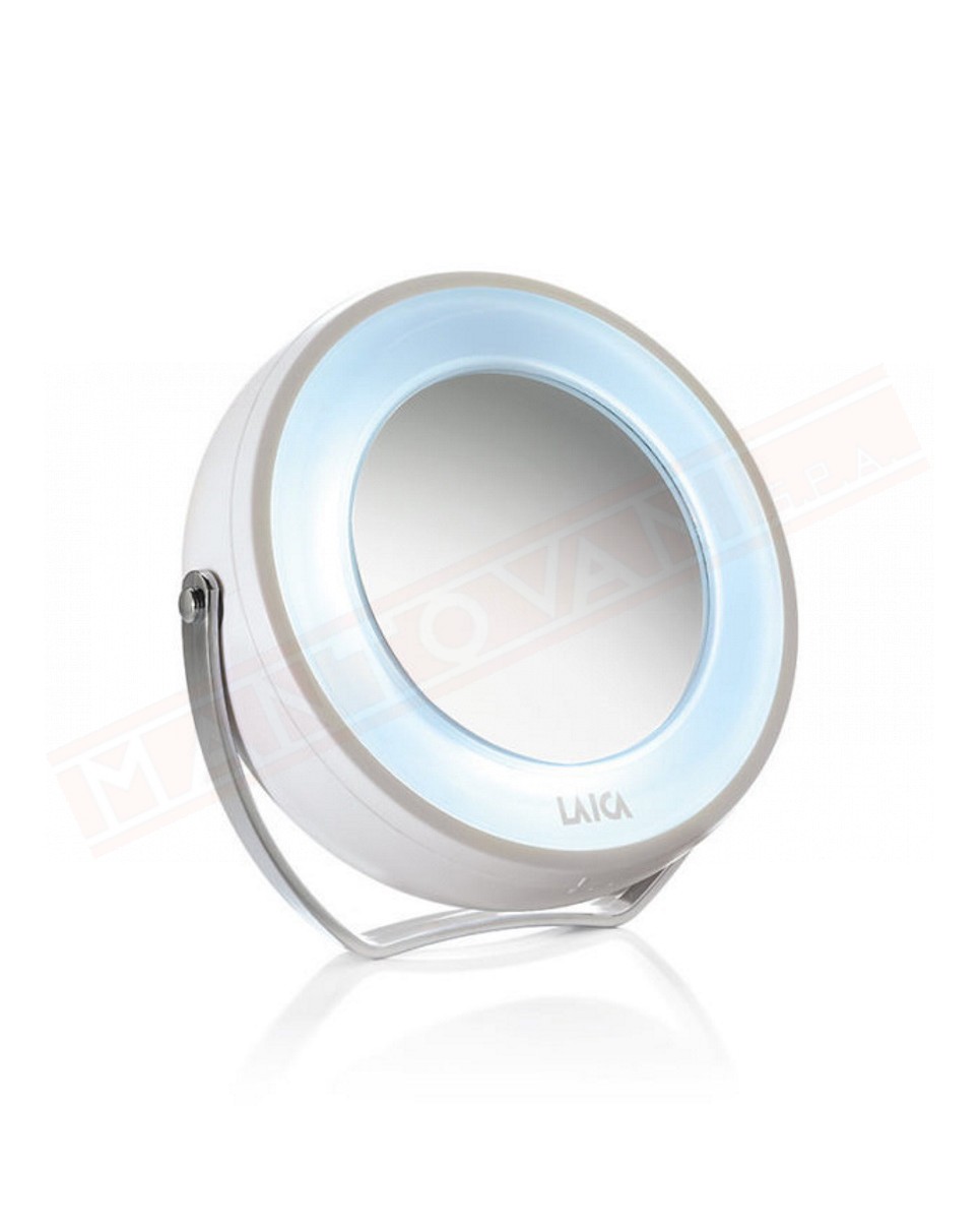 Laica specchio ingranditore 5X con luce led a batteria per 3 AAA escluse . 12.7X13X3.1 diametro specchio 11.5