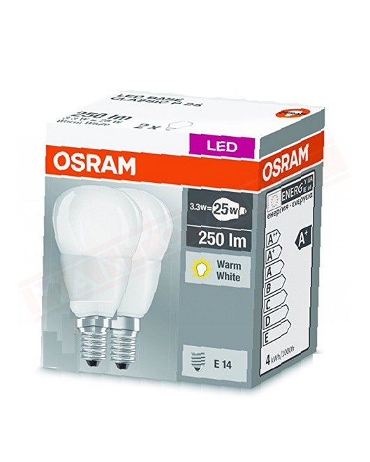 Ledvance box 2 lampadine led 3.3w 25 trasparente no dim E14 827 classe energetica A+ lumen 2700 K 78x45 MM