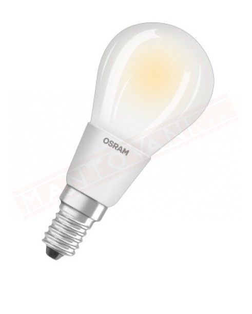 Ledvance lampadina led e14 pallina 5 w =50 w osram 827 dimmerabile classe energetica a++ 640 lumen 2700 K 110x45 mm fp