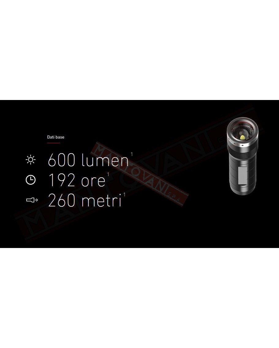 Led lenser MT6 torcia manuale 4 AA 600 lumen max 260 metri max 192 ore masimo