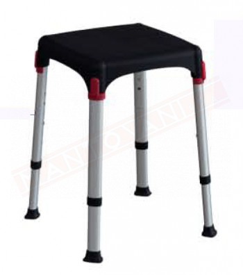Sgabello con seduta nera e gambe in alluminio regolabile in altezza da 39 a 54 seduta 39x39 per persone massimo 150 kg