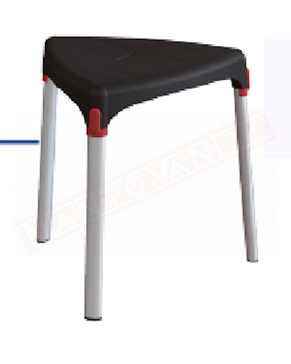 Sgabello con seduta nera e tre gambe in alluminio altezza da 42.5 seduta 40 cm per persone massimo 150 kg