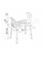 Sgabello da doccia seduta rettangolare con apertura frontale regolabile e braccioli portata max 150 kg