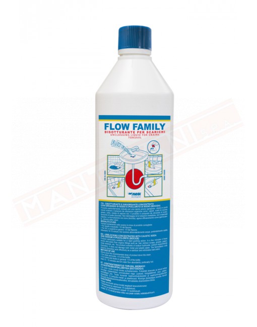 Manta flow family confezione da 1000 ml disgorgante disotturante concentrato a base idrossido di sodio e ipoclorito di sodio