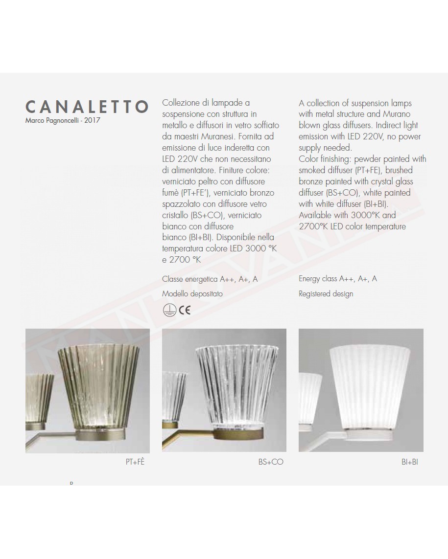 Icone Canaletto 30 s sospensione 30 luci verniciata peltro vetri fume' a led 135w 10500lm 3000k diam 150 cm