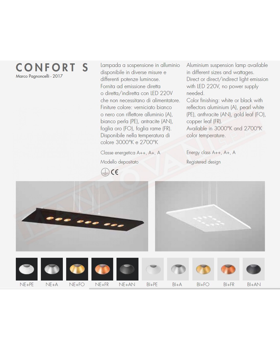 Icone Confort 12 sq sospensione a led 54w 4200 lm 3000k luce diretta verniciata bianca con riflettori bianco perla cm 65x65x150