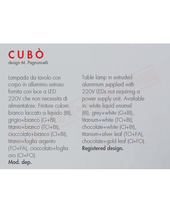 ICONE LUCE CUBO' 1.5LP 5 W LAMPADA DA TAVOLO LED BIANCA. MINITALLUX CUBO' 1.5LP CLASSE ENERGETICA A A+A++