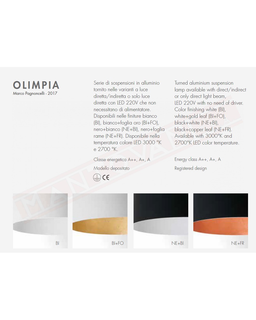 Icone Olimpia sospensione a luce diretta a led 20w 1700 lm 3000k verniciata bianca con interno oro diametro cm 55