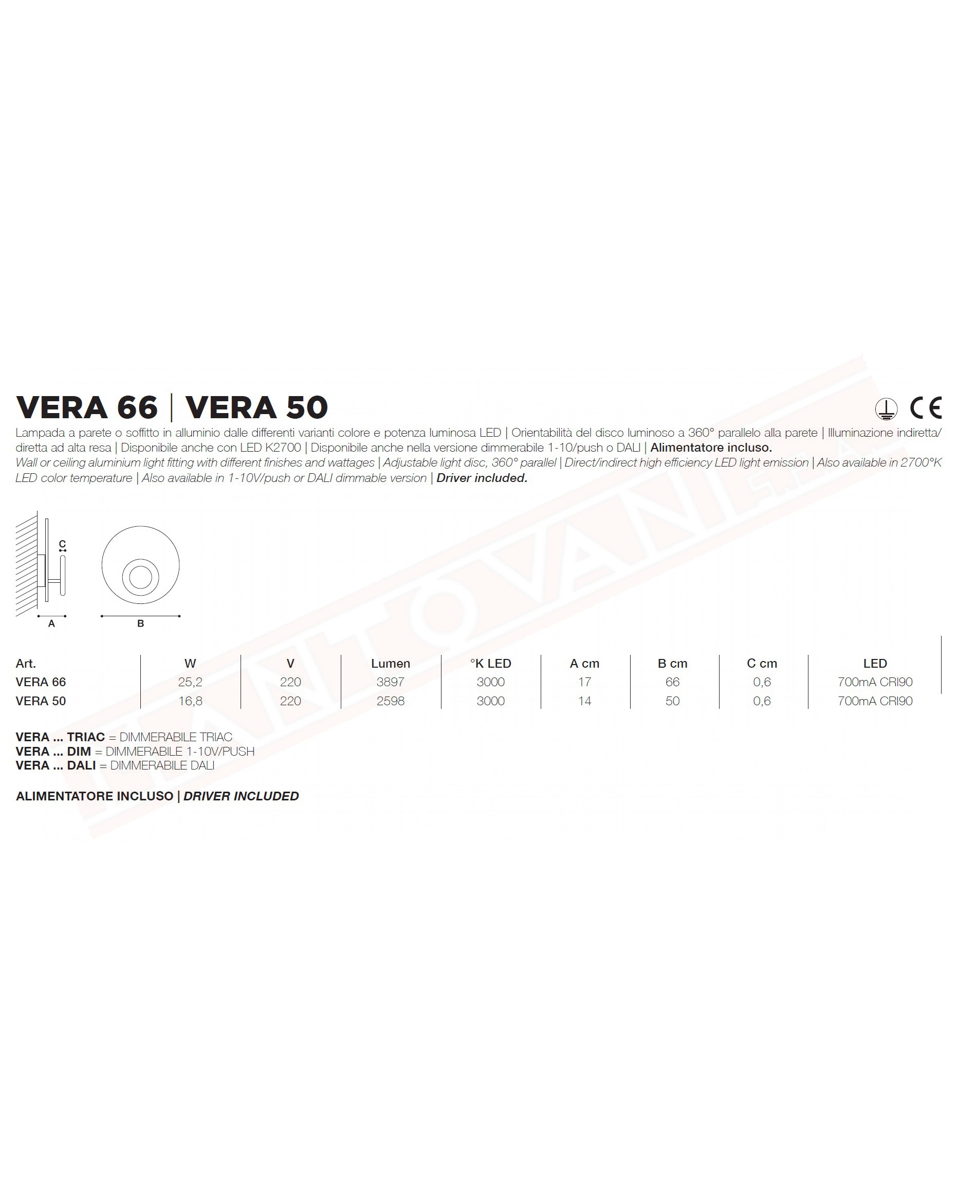 Icone Vera 66 applique\plafoniera bianco con anello rame bronzato a led 25.2w 3897 lm 3000k diametro cm 66 sp. cm 17
